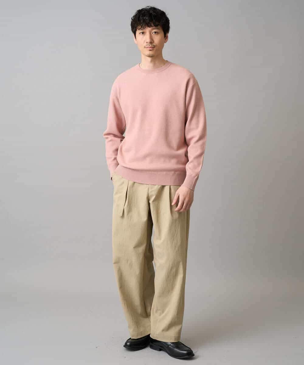 KHLED07069 a.v.v MEN(アー・ヴェ・ヴェ) ＼大人の美シルエットワイドパンツ／ベルト付きワイドテーパードチノパンツ【イージーケア/洗濯機で洗える/毛玉になりにくい/ストレッチ】 ベージュ