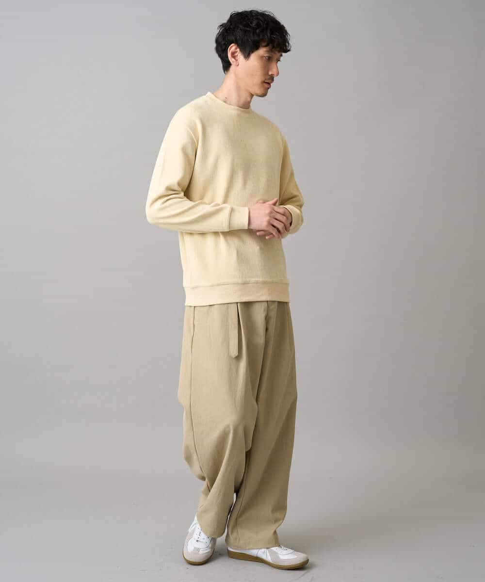 KHLED07069 a.v.v MEN(アー・ヴェ・ヴェ) ＼大人の美シルエットワイドパンツ／ベルト付きワイドテーパードチノパンツ【イージーケア/洗濯機で洗える/毛玉になりにくい/ストレッチ】 ベージュ