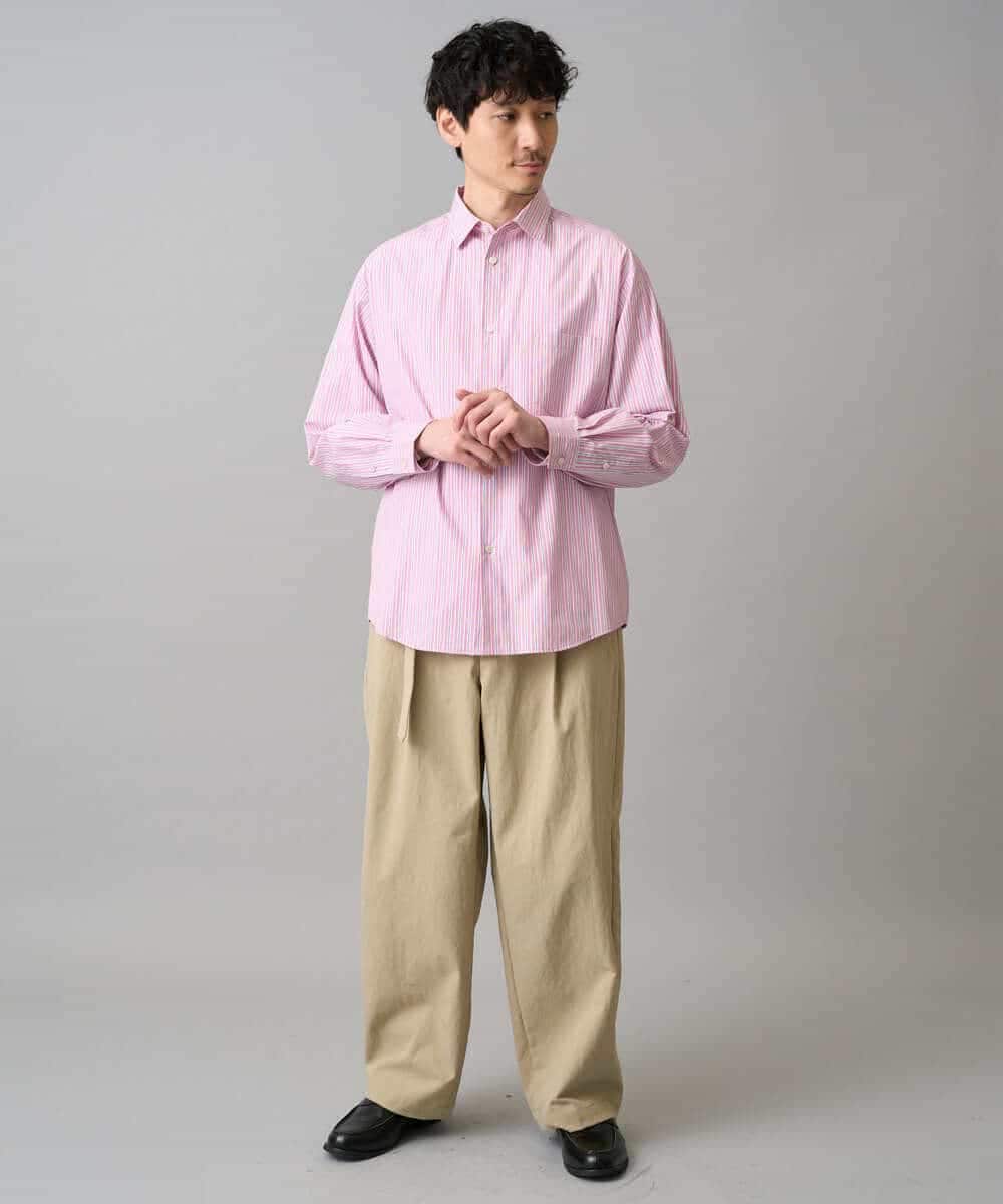 KHLED07069 a.v.v MEN(アー・ヴェ・ヴェ) ＼大人の美シルエットワイドパンツ／ベルト付きワイドテーパードチノパンツ【イージーケア/洗濯機で洗える/毛玉になりにくい/ストレッチ】 ベージュ