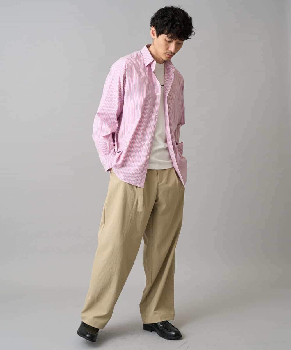KHLED07069 a.v.v MEN(アー・ヴェ・ヴェ) ＼大人の美シルエットワイドパンツ／ベルト付きワイドテーパードチノパンツ【イージーケア/洗濯機で洗える/毛玉になりにくい/ストレッチ】 ベージュ