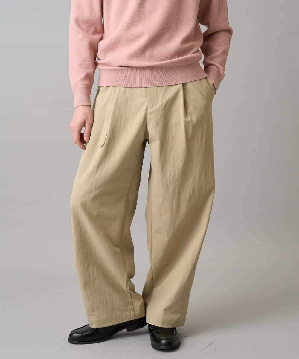 KHLED07069 a.v.v MEN(アー・ヴェ・ヴェ) ＼大人の美シルエットワイドパンツ／ベルト付きワイドテーパードチノパンツ【イージーケア/洗濯機で洗える/毛玉になりにくい/ストレッチ】 ベージュ