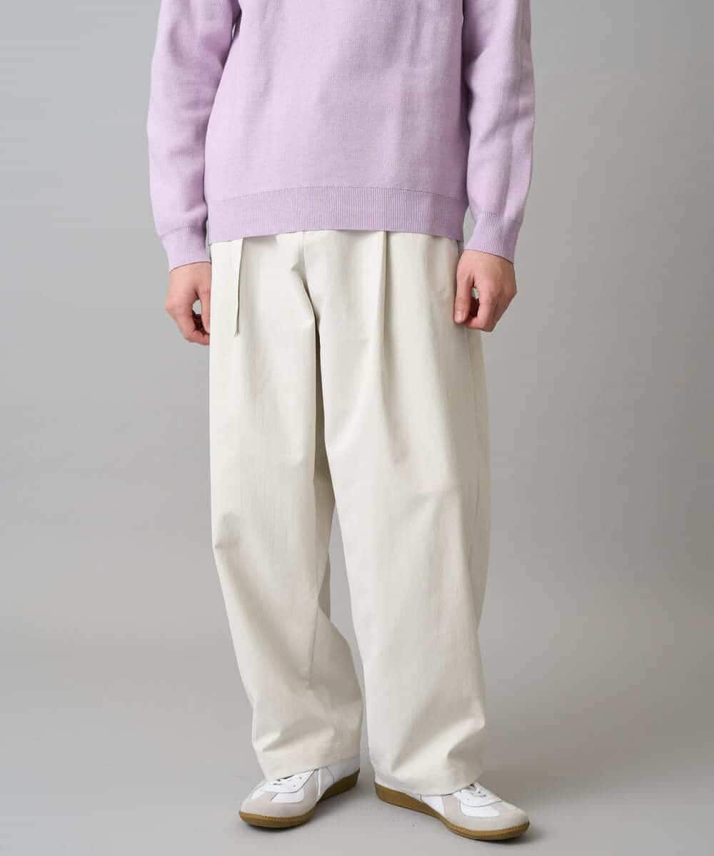 KHLED07069 a.v.v MEN(アー・ヴェ・ヴェ) ＼大人の美シルエットワイドパンツ／ベルト付きワイドテーパードチノパンツ【イージーケア/洗濯機で洗える/毛玉になりにくい/ストレッチ】 ベージュ