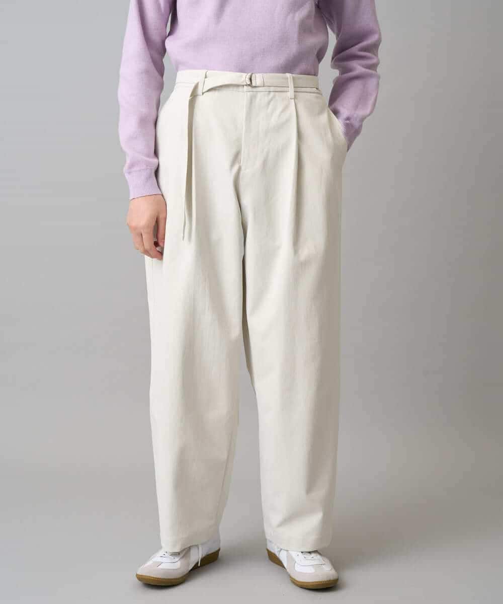 KHLED07069 a.v.v MEN(アー・ヴェ・ヴェ) ＼大人の美シルエットワイドパンツ／ベルト付きワイドテーパードチノパンツ【イージーケア/洗濯機で洗える/毛玉になりにくい/ストレッチ】 ベージュ