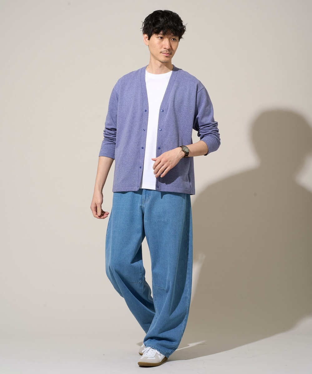 KHLED10069 a.v.v MEN(アー・ヴェ・ヴェ) ＼カジュアルの王道パンツ／デニムバレルレッグイージーパンツ【洗濯機で洗える】 ブラック