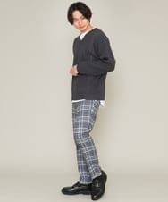 KHLES02059 a.v.v MEN(アー・ヴェ・ヴェ) 【軽撥水/ストレッチ】チェック柄スマートスラックス ベージュ