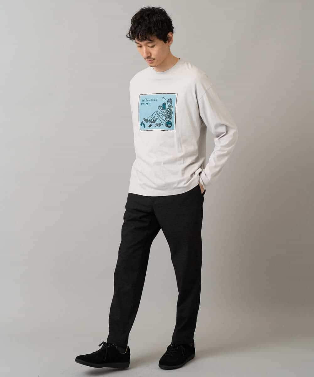 KHLLA26064 a.v.v MEN(アー・ヴェ・ヴェ) 【イージーケア】デニムライクストレッチ裏起毛テーパードパンツ【洗濯機で洗える】〈ON/OFF SERIES〉 ブラック