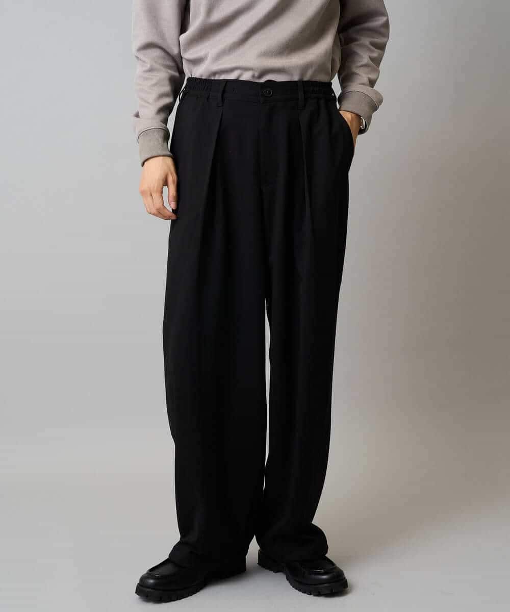 KHLLA31069 a.v.v MEN(アー・ヴェ・ヴェ) 【毛玉になりにくい/ストレッチ】ツイルストレッチ切替オーバーパンツ【洗濯機で洗える】 ブラック