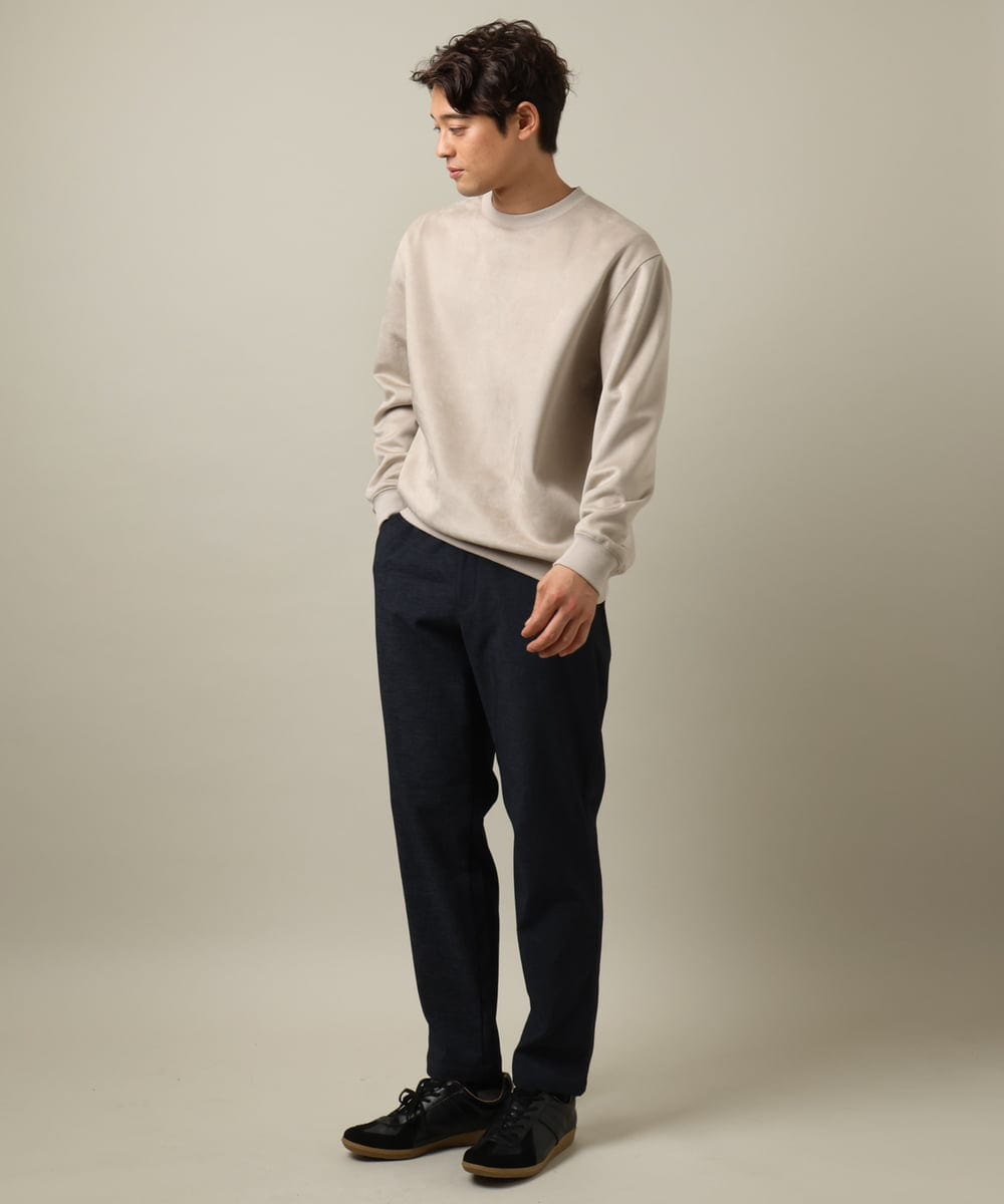 KHLLV26059 a.v.v MEN(アー・ヴェ・ヴェ) 【ON/OFF兼用】シャンブレー裏起毛スマートテーパードパンツ(セットアップ可） ネイビー