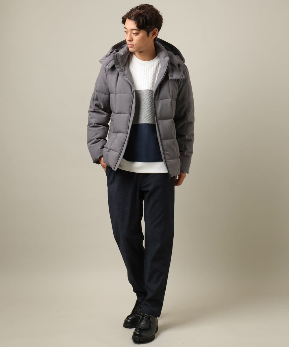 KHLLV26059 a.v.v MEN(アー・ヴェ・ヴェ) 【ON/OFF兼用】シャンブレー裏起毛スマートテーパードパンツ(セットアップ可） ネイビー
