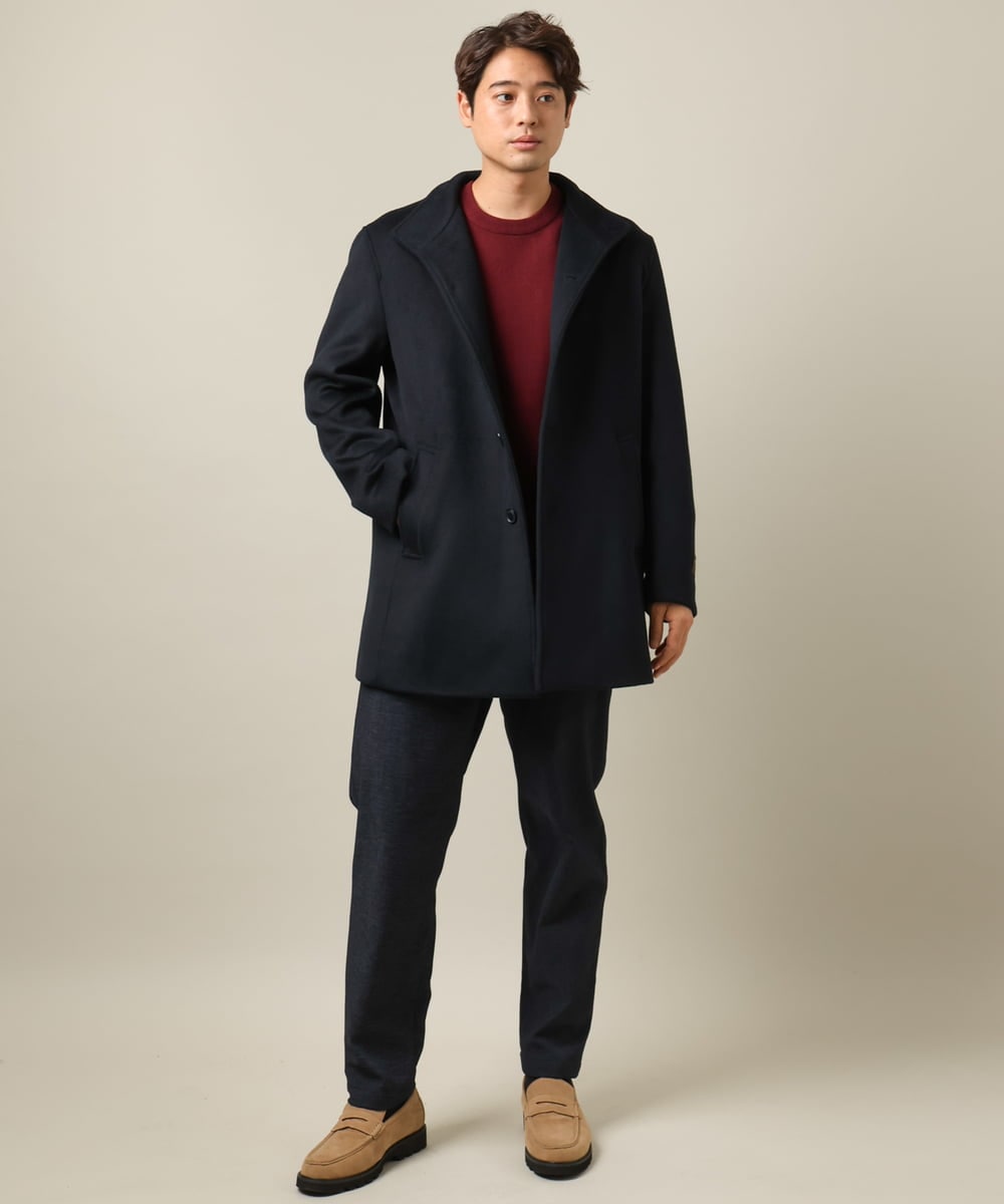 KHLLV26059 a.v.v MEN(アー・ヴェ・ヴェ) 【ON/OFF兼用】シャンブレー裏起毛スマートテーパードパンツ(セットアップ可） ネイビー