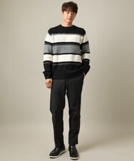 KHLLV26059 a.v.v MEN(アー・ヴェ・ヴェ) 【ON/OFF兼用】シャンブレー裏起毛スマートテーパードパンツ(セットアップ可） ネイビー