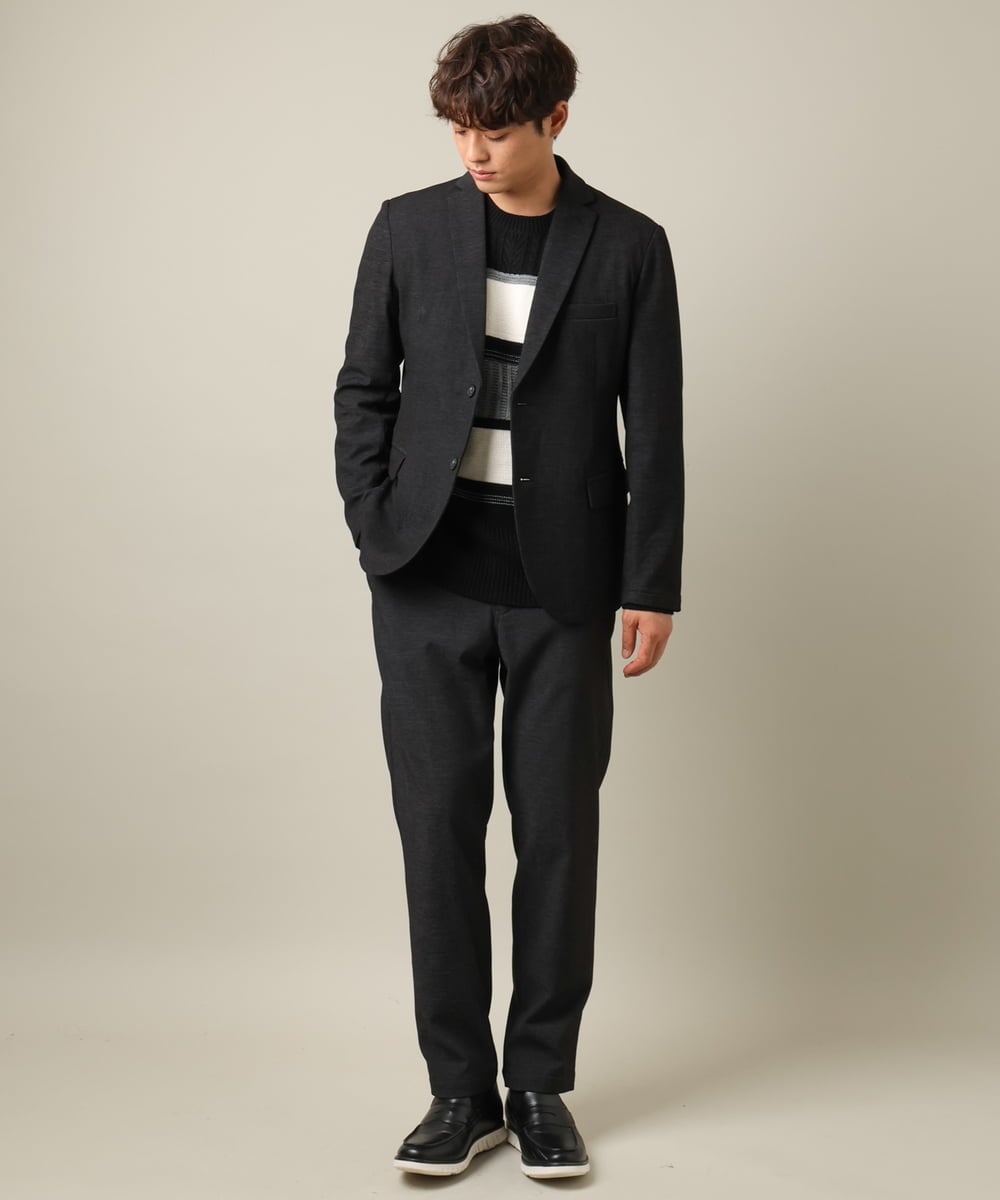 KHLLV26059 a.v.v MEN(アー・ヴェ・ヴェ) 【ON/OFF兼用】シャンブレー裏起毛スマートテーパードパンツ(セットアップ可） ネイビー