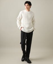 KHLLV26059 a.v.v MEN(アー・ヴェ・ヴェ) 【ON/OFF兼用】シャンブレー裏起毛スマートテーパードパンツ(セットアップ可） ネイビー