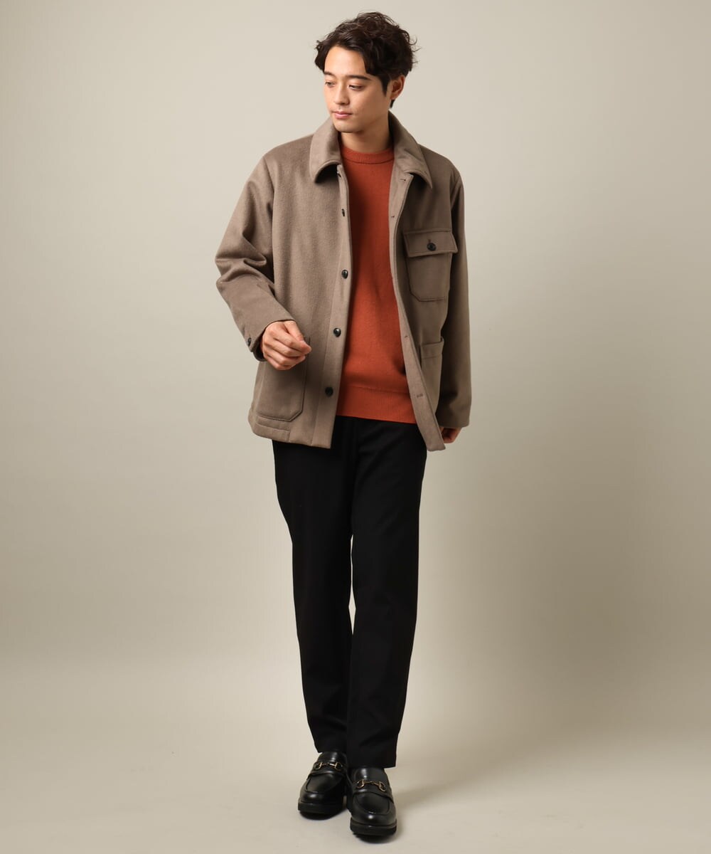 KHLLV26059 a.v.v MEN(アー・ヴェ・ヴェ) 【ON/OFF兼用】シャンブレー裏起毛スマートテーパードパンツ(セットアップ可） ネイビー