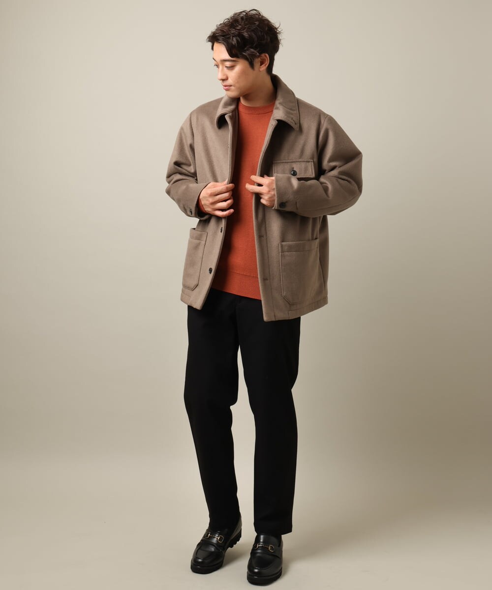 KHLLV26059 a.v.v MEN(アー・ヴェ・ヴェ) 【ON/OFF兼用】シャンブレー裏起毛スマートテーパードパンツ(セットアップ可） ネイビー