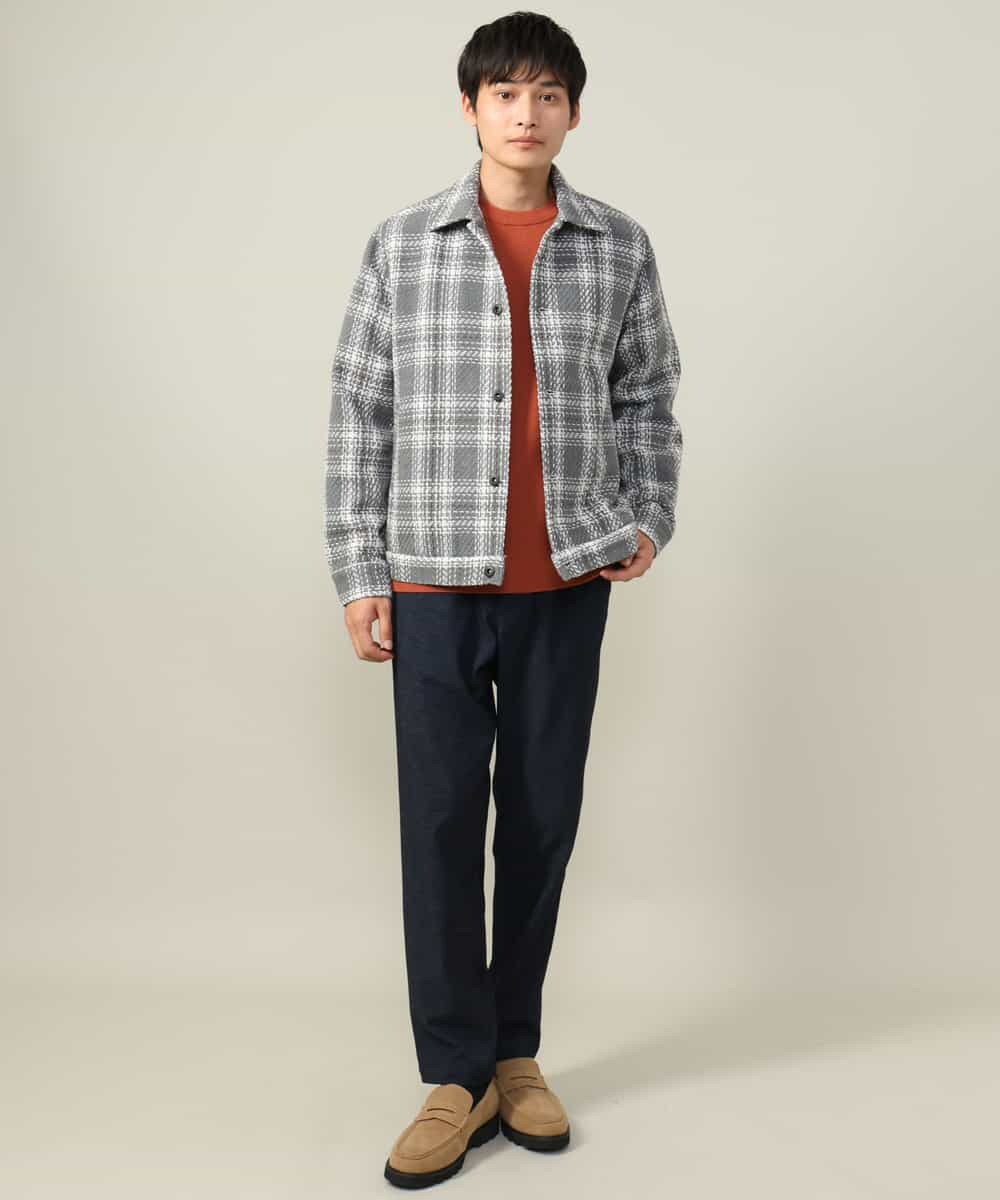 KHLLV26059 a.v.v MEN(アー・ヴェ・ヴェ) 【ON/OFF兼用】シャンブレー裏起毛スマートテーパードパンツ(セットアップ可） ネイビー