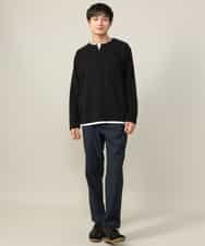 KHLLV26059 a.v.v MEN(アー・ヴェ・ヴェ) 【ON/OFF兼用】シャンブレー裏起毛スマートテーパードパンツ(セットアップ可） ネイビー