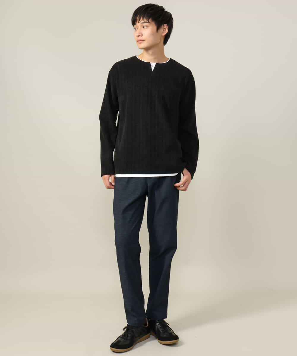 KHLLV26059 a.v.v MEN(アー・ヴェ・ヴェ) 【ON/OFF兼用】シャンブレー裏起毛スマートテーパードパンツ(セットアップ可） ネイビー