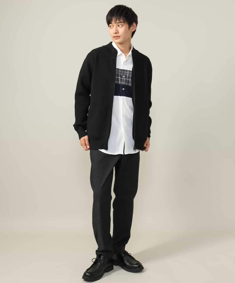 KHLLV26059 a.v.v MEN(アー・ヴェ・ヴェ) 【ON/OFF兼用】シャンブレー裏起毛スマートテーパードパンツ(セットアップ可） ネイビー