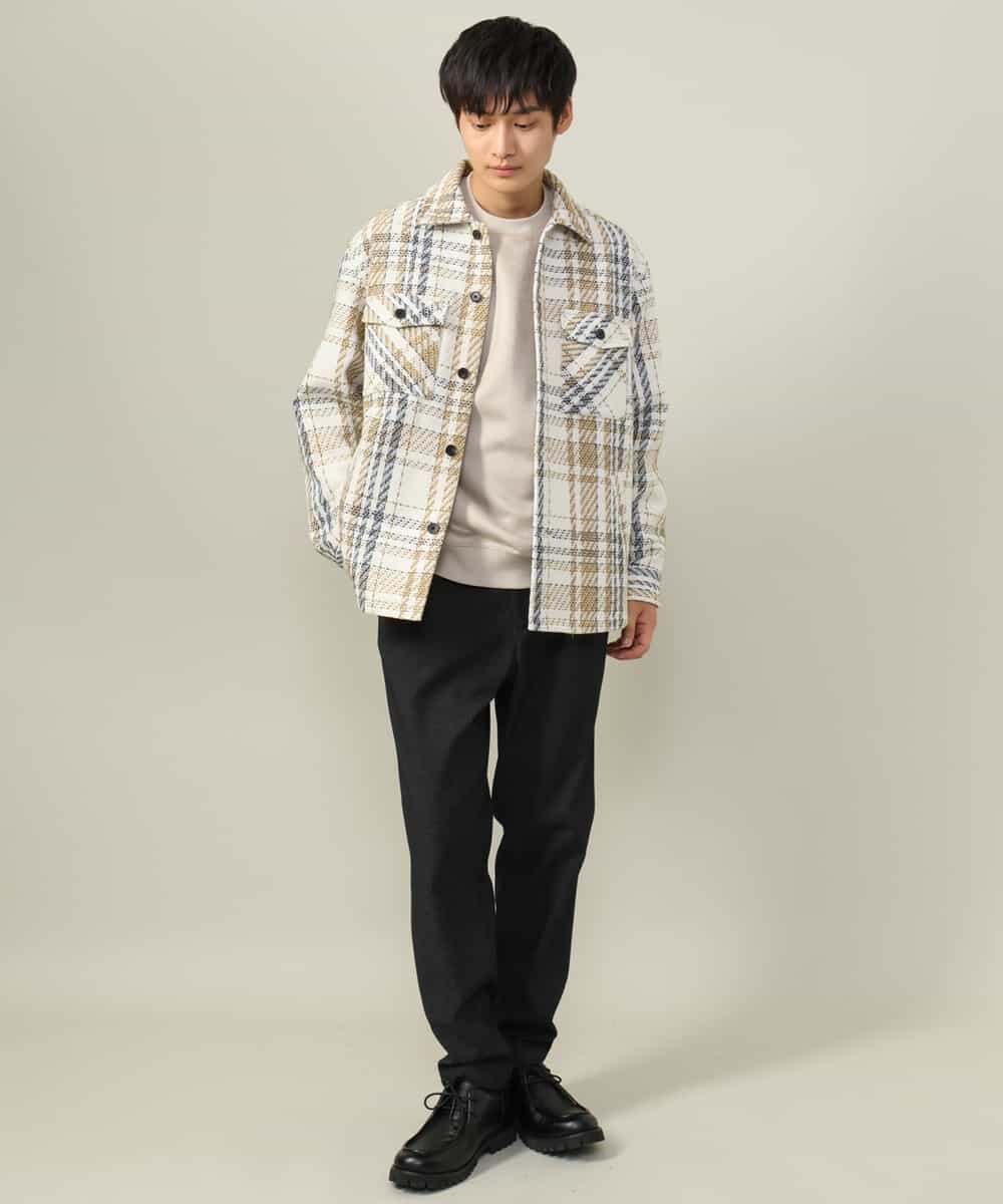 KHLLV26059 a.v.v MEN(アー・ヴェ・ヴェ) 【ON/OFF兼用】シャンブレー裏起毛スマートテーパードパンツ(セットアップ可） ネイビー