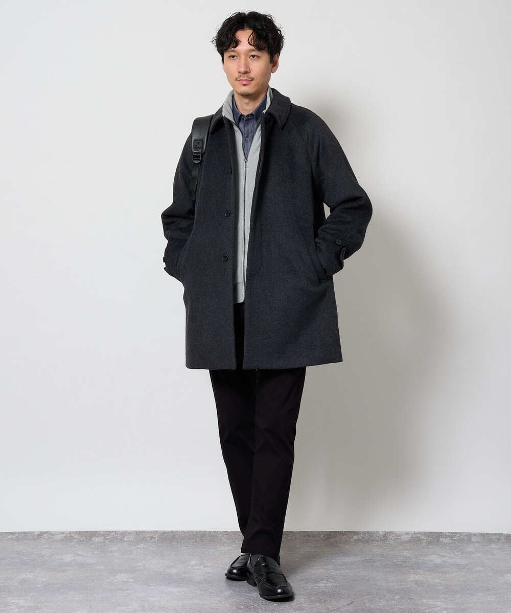 KHUAG09239 a.v.v MEN(アー・ヴェ・ヴェ) ライトビーバーステンカラーコート ブラック