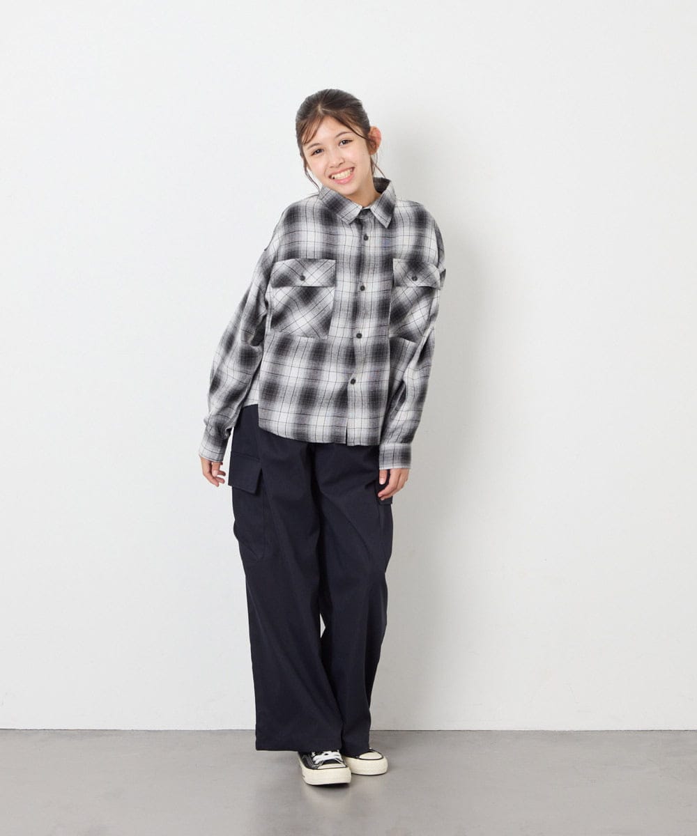 KJBAG07039 a.v.v KIDS(アー・ヴェ・ヴェ) [140-160]【男女兼用】オンブレーチェックシャツ ブラック