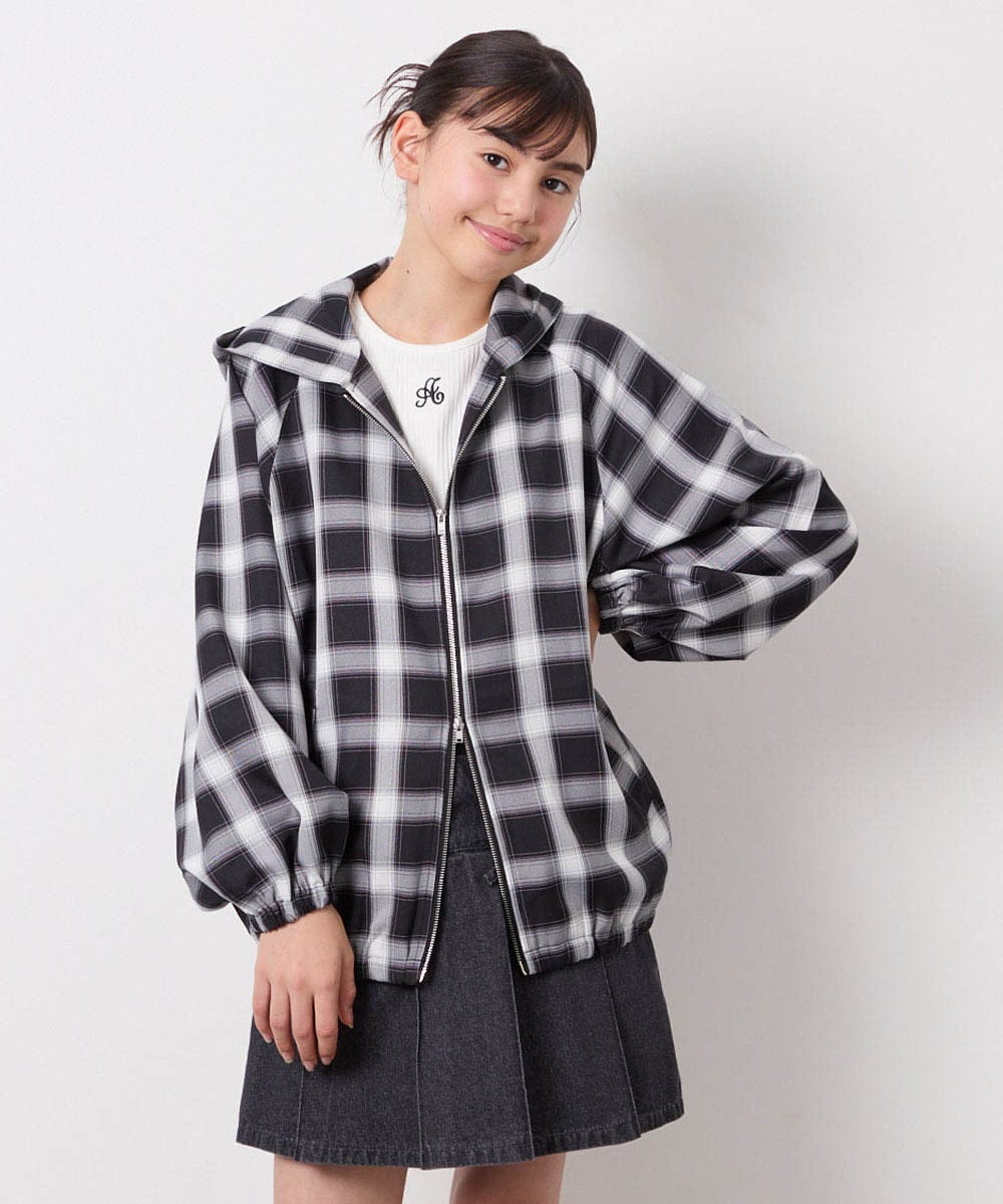 KJBED30049 a.v.v KIDS(アー・ヴェ・ヴェ) [130-160]フーディーチェックシャツブルゾン ブラック