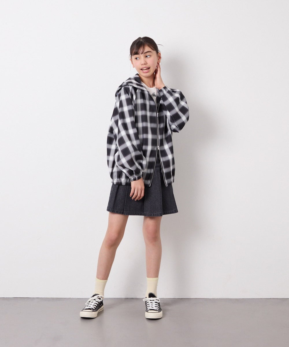 KJBED30049 a.v.v KIDS(アー・ヴェ・ヴェ) [130-160]フーディーチェックシャツブルゾン ブラック