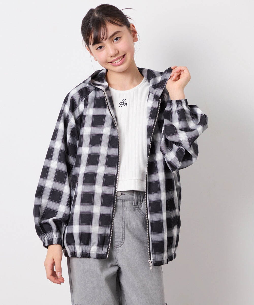 KJBED30049 a.v.v KIDS(アー・ヴェ・ヴェ) [130-160]フーディーチェックシャツブルゾン ブラック