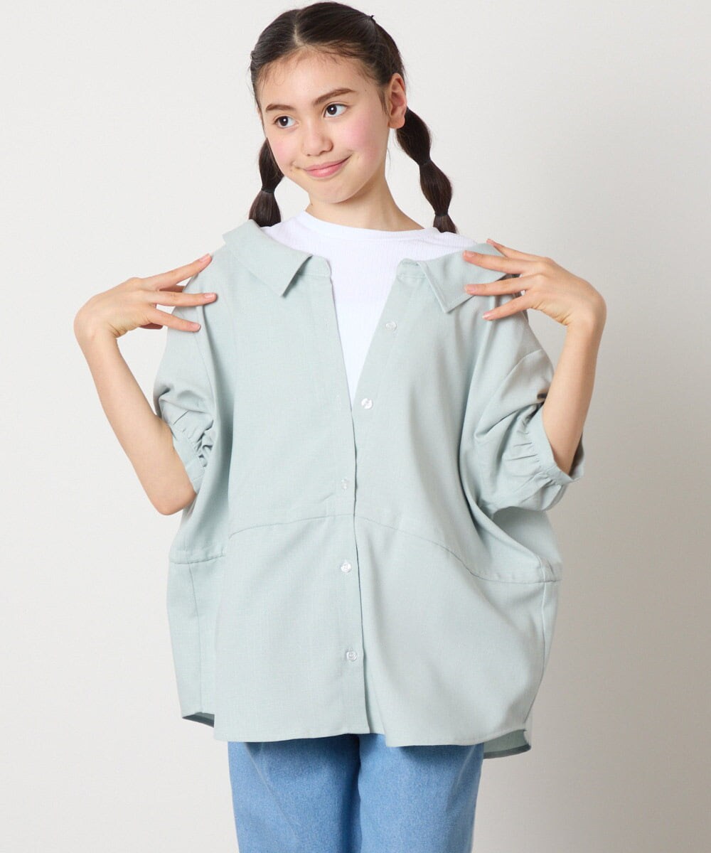 KJBFA03034 a.v.v KIDS(アー・ヴェ・ヴェ) [120-130]レイヤード風シャツブラウス グリーン