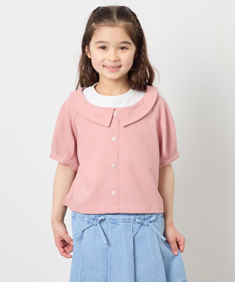 KJBFD40039 a.v.v KIDS(アー・ヴェ・ヴェ) [120-160]半袖レイヤード風シャツ ピンク