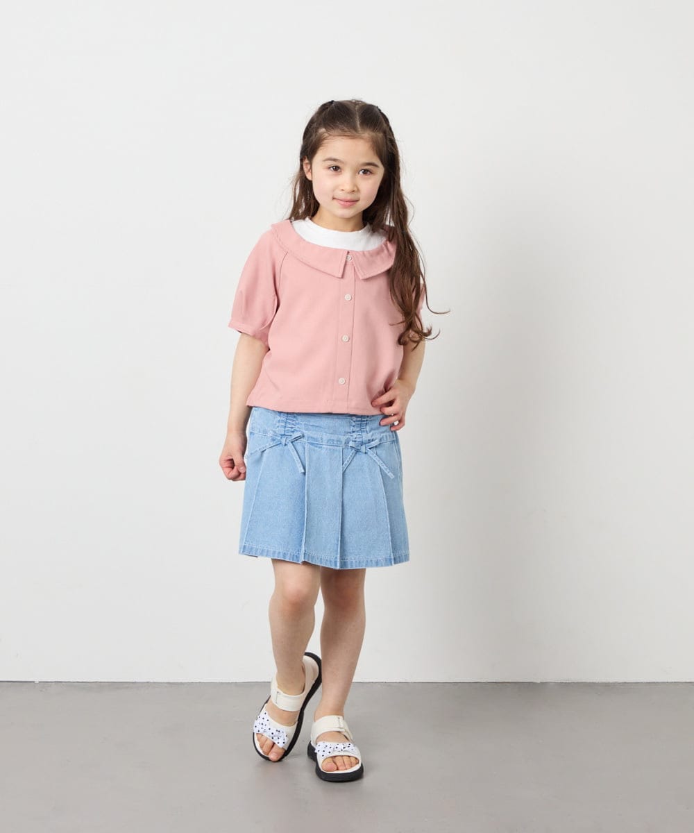 KJBFD40039 a.v.v KIDS(アー・ヴェ・ヴェ) [120-160]半袖レイヤード風シャツ ピンク