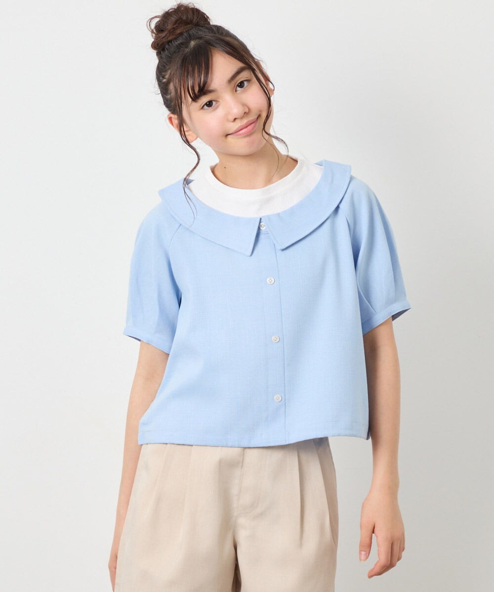 KJBFD40039 a.v.v KIDS(アー・ヴェ・ヴェ) [120-160]半袖レイヤード風シャツ ライトブルー