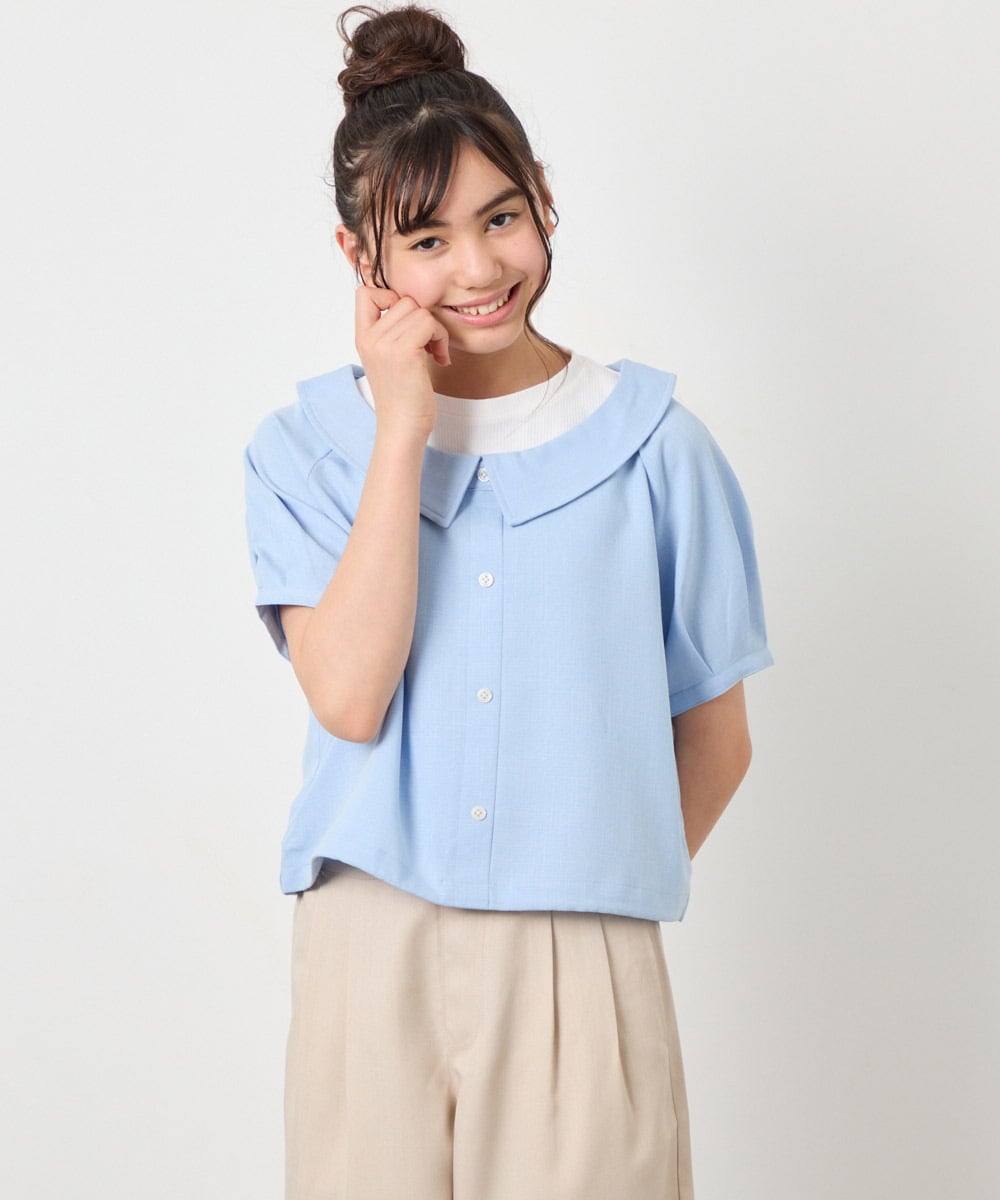 KJBFD40039 a.v.v KIDS(アー・ヴェ・ヴェ) [120-160]半袖レイヤード風シャツ ライトブルー