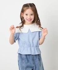 KJBFD55039 a.v.v KIDS(アー・ヴェ・ヴェ) [120-160]バイカラーチェックレイヤード風ブラウス ライトブルー