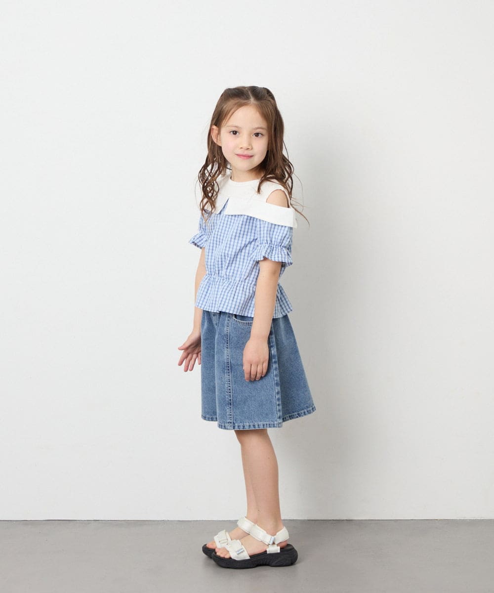 KJBFD55039 a.v.v KIDS(アー・ヴェ・ヴェ) [120-160]バイカラーチェックレイヤード風ブラウス ライトブルー