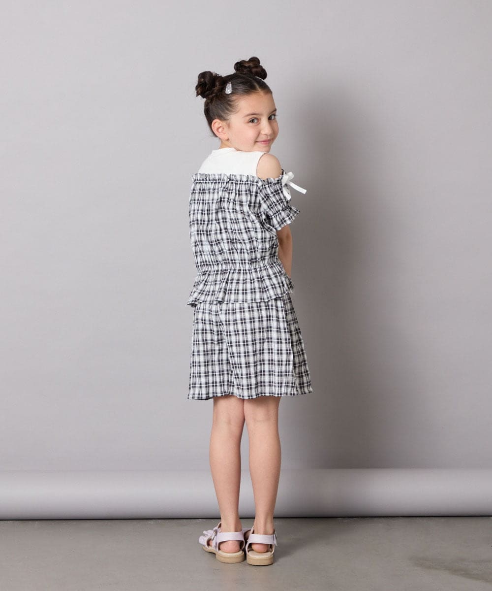 KJBGA17039 a.v.v KIDS(アー・ヴェ・ヴェ) [100-160]【セットアップも出来る】袖レースアップオフショルブラウス ブラック