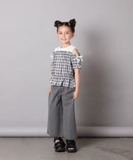 KJBGA17039 a.v.v KIDS(アー・ヴェ・ヴェ) [100-160]【セットアップも出来る】袖レースアップオフショルブラウス ブラック