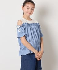 KJBGA17039 a.v.v KIDS(アー・ヴェ・ヴェ) [100-160]【セットアップも出来る】袖レースアップオフショルブラウス ブラック