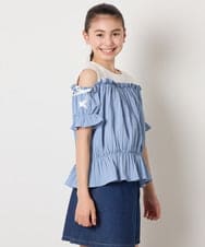 KJBGA17039 a.v.v KIDS(アー・ヴェ・ヴェ) [100-160]【セットアップも出来る】袖レースアップオフショルブラウス ブラック