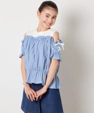 KJBGA17039 a.v.v KIDS(アー・ヴェ・ヴェ) [100-160]【セットアップも出来る】袖レースアップオフショルブラウス ブラック