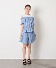 KJBGA17039 a.v.v KIDS(アー・ヴェ・ヴェ) [100-160]【セットアップも出来る】袖レースアップオフショルブラウス ブラック