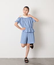 KJBGA17039 a.v.v KIDS(アー・ヴェ・ヴェ) [100-160]【セットアップも出来る】袖レースアップオフショルブラウス ブラック