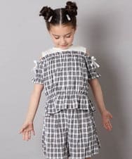 KJBGA17039 a.v.v KIDS(アー・ヴェ・ヴェ) [100-160]【セットアップも出来る】袖レースアップオフショルブラウス ブラック