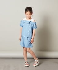 KJBGS03029 a.v.v KIDS(アー・ヴェ・ヴェ) [110-130]オフショルドッキングブラウス ブルー