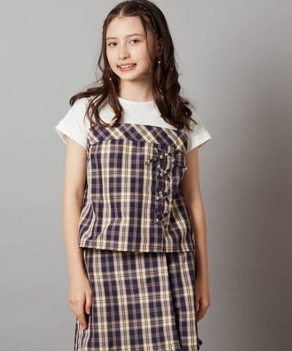 KJBGV02039 a.v.v KIDS [100-130]【セットアップ対応】レースアップドッキングTシャツ