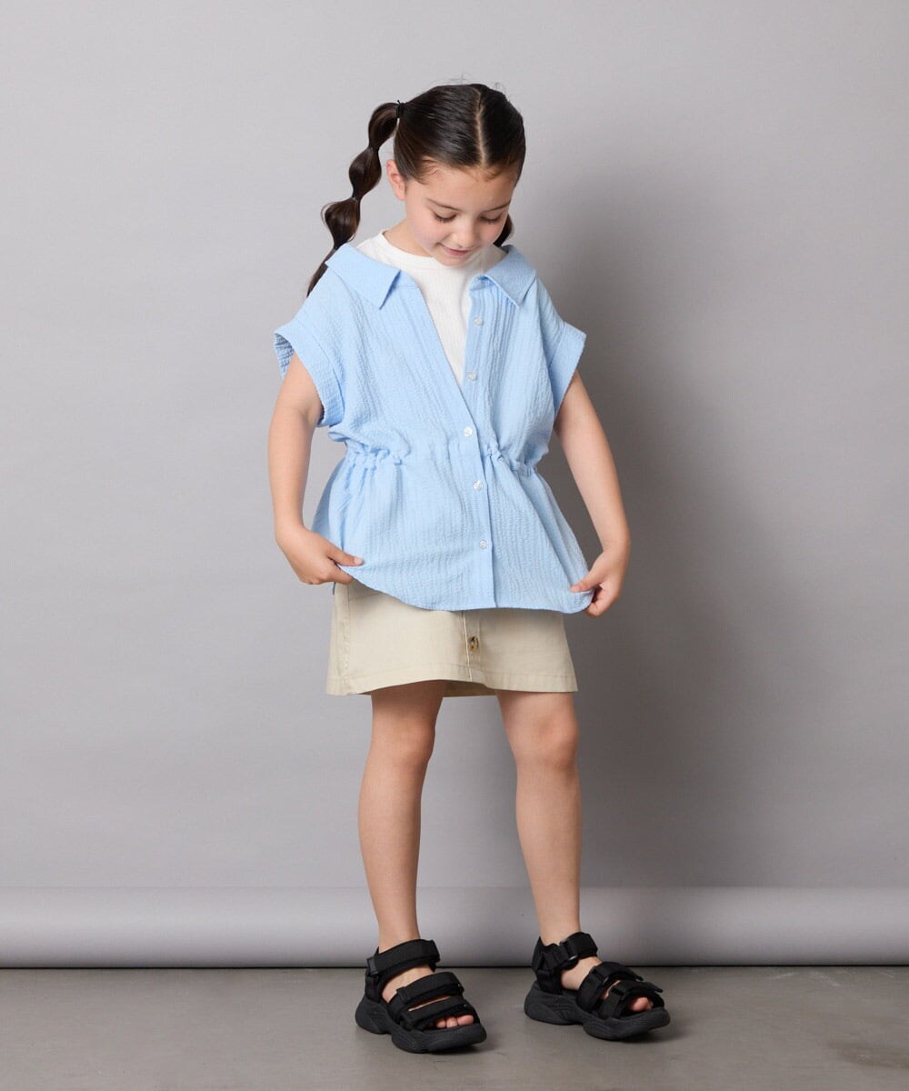 KJBHA22039 a.v.v KIDS(アー・ヴェ・ヴェ) 【接触冷感/ジメジメ対策】[120-160]ポコポコレイヤード風ブラウス ライトブルー