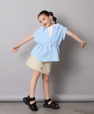 KJBHA22039 a.v.v KIDS(アー・ヴェ・ヴェ) 【接触冷感/ジメジメ対策】[120-160]ポコポコレイヤード風ブラウス ライトブルー