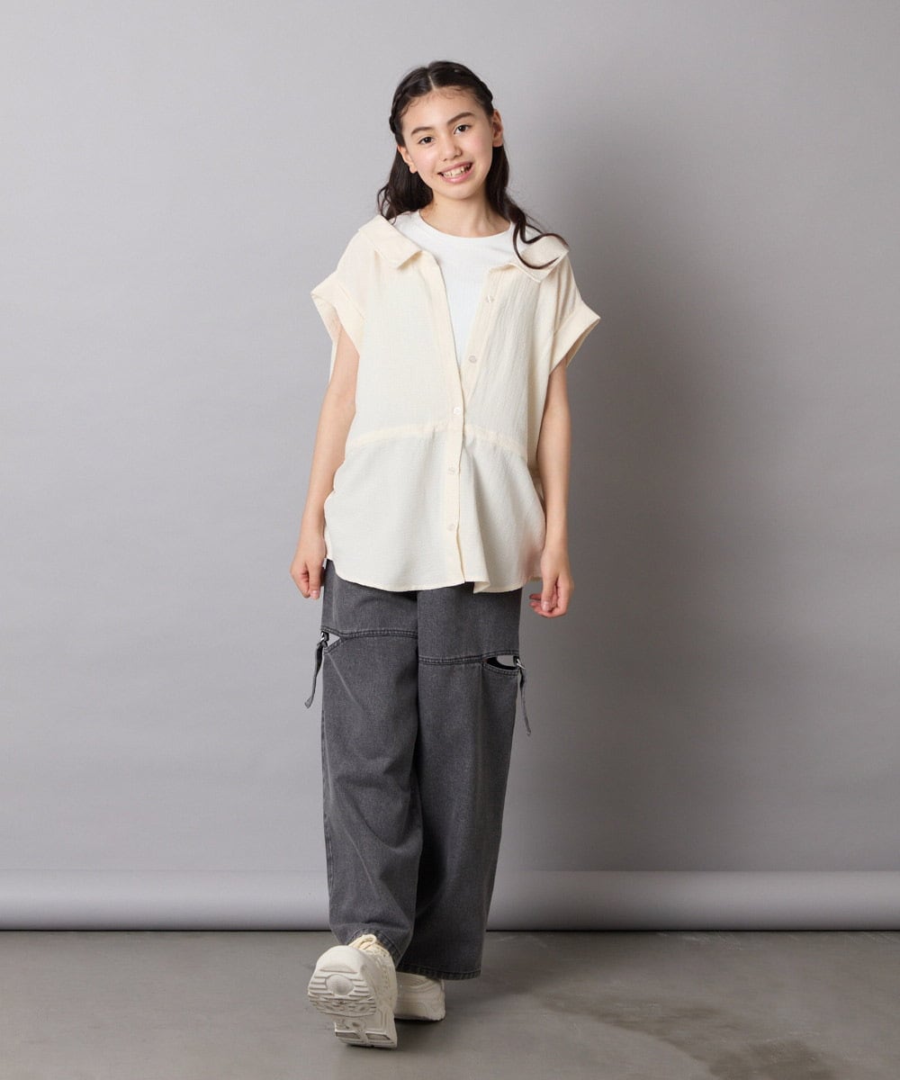 KJBHA22039 a.v.v KIDS(アー・ヴェ・ヴェ) 【接触冷感/ジメジメ対策】[120-160]ポコポコレイヤード風ブラウス ライトブルー