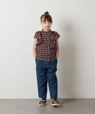KJBHT20034 a.v.v KIDS(アー・ヴェ・ヴェ) [140-150]【2WAY】シアーチェック柄ボリューム袖ブラウス ネイビー